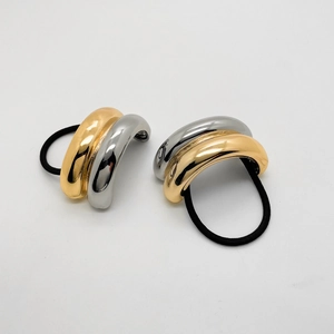 Minimale U-förmige Haargummis aus Legierung in Gold und Silber mit schwarzen Elastikbändern