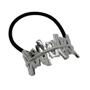 Minimalist silver irregular geometric metal hair tie with black high elastic band accessory