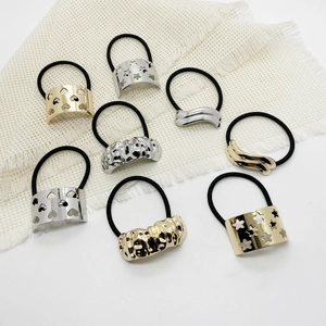 Elegant Alloy Metal Hair Ties For Women Hollow Heart Star Hammered Wave Geometric Elastic Hair Bands Ponytail Holder Jewelry