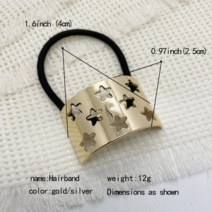 Elegant gold metal ponytail holder with star cutouts and elastic black hair tie