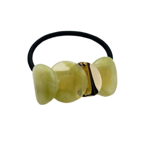 Elastic hair tie with green marble resin beads and golden buckle for women