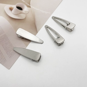Minimalist silver brushed metal duckbill hair clip set of four for women and girls