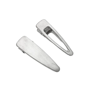 Set of two matte silver brushed metal duckbill hair clips in minimalist drop shape