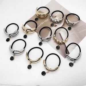 Minimalist Alloy Metal Hair Scrunchie Trendy U Shape Elastic Ponytail Holder With Mineral Stone Pendant Hair Accessory For Women