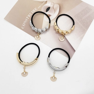 Franse Vintage Geometrische Legering Schelp Kunstparel Haar Scrunchies Elastische Paardenstaarthouder Mode Metalen Haarelastiekjes Dames
