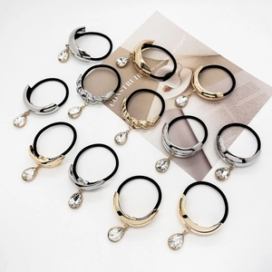 Luxury Metal Alloy Ponytail Hair Ties With Teardrop Crystal Pendant U-Shape High Elastic Hair Rings For Women Fashion Hair Accessories