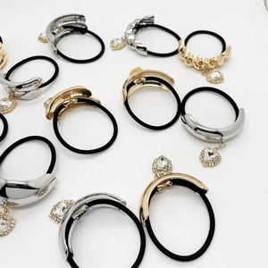 Polished zinc alloy U-shape ponytail cuff with crystal heart pendant in gold and silver