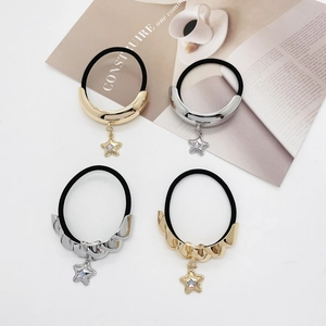 Minimalist Metallic Arc Star Charm Hair Scrunchies For Women Elastic Hair Ties Alloy Twisted Gold Silver Headband Accessory