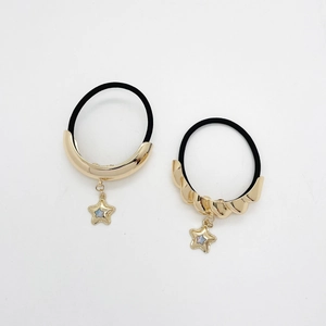 Minimalist elastic hair ties with gold star pendants and iridescent shell inlay decor