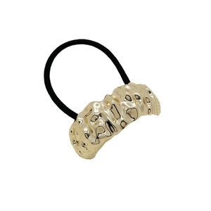 Elegant gold alloy ponytail holder with irregular hammered texture and black elastic band
