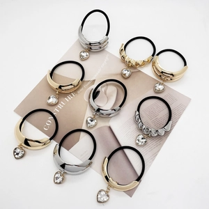 Fashion Alloy U-Shape Hair Tie Elastic Rubber Band Gold Silver Heart Crystal Pendant Ponytail Holder Hair Accessories For Women