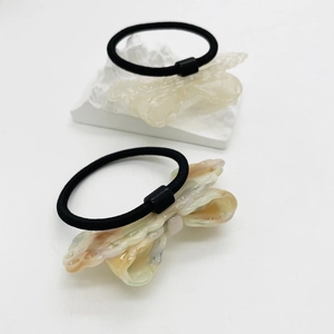 Sweet acetate bow hair ties in ivory and marble texture with elastic bands set