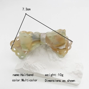 Handmade acetate fiber bow hairband with multicolor marble texture, 7.3cm length