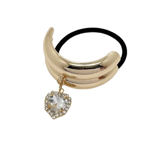 Elegant gold U-shape ponytail holder with crystal heart pendant on high elastic hair band