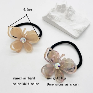 Elegant 4.5cm acetate butterfly hairband with rainbow crystal center on black elastic