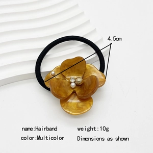 Floral hair scrunchie with amber acetate petals, white pearls and sparkling crystals