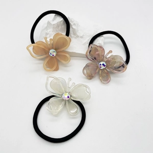 Sweet Acetate Butterfly Hair Tie For Women Iridescent Rhinestone Inlaid Elastic Hair Band Fashion Hair Accessories Headwear
