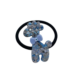 Élastique à cheveux avec pendentif caniche en acétate mosaïque et strass