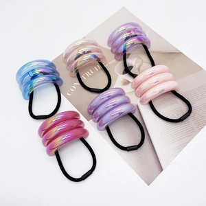 Sophisticated Iridescent Triple Ring Acrylic Hair Ties For Women High Elasticity Holographic Hair Bands Daily Headwear Accessory