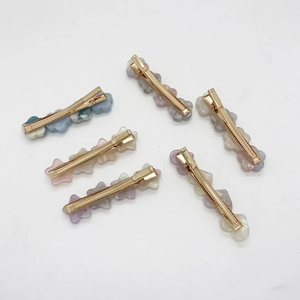 Lot de six barrettes à cheveux colorées en résine avec pinces crocodiles dorées