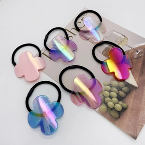 Irisierend Kleeblatt Blume Haargummi Elastisch Haarbänder Irisierend Acryl Anhänger Mode Haarschmuck Für Damen