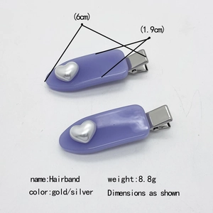 Barrette en résine violette avec cœur argenté, style bec de canard de 6cm pour femme