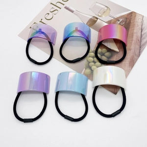 Set of six colorful U-shaped laser aurora hair ties for elegant women's ponytail styling