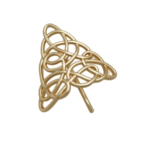 Golden Celtic knot triangle earrings with vintage minimalist geometric pattern and metallic finish
