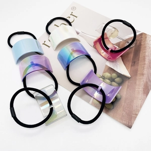 Set of 8 colorful iridescent U-shaped hair ties with high elastic black rubber bands