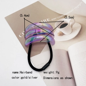 Rainbow cylindrical U-shaped hair tie with gold and silver elastic bands for women