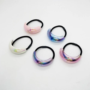 5-piece set of iridescent acrylic U-shaped hair ties in multiple colors on white background