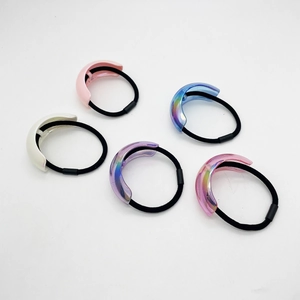 Set of 5 colorful U-shaped acrylic ponytail holders with elastic bands in glossy finish