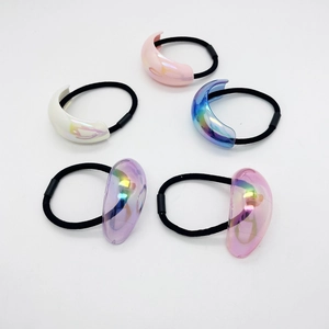 Five pack of iridescent UV acrylic U-shaped hair ties in assorted rainbow colors