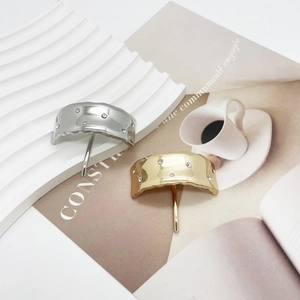 Fermaglio per Capelli a Gancio per Coda di Cavallo in Lega Martellata con Strass Stile Francese Minimalista per Donna Oro Argento