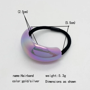 U-shaped iridescent acrylic hairband with black elastic tie in gold and silver finish