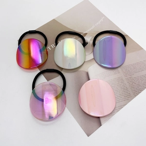 Five-piece set of minimalist high-elasticity hair ties with colorful circular mirror accents