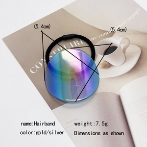 Minimalist circular iridescent hair tie with high elasticity black rubber band for women