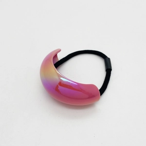 Detail of colorful gradient acrylic U-shaped hair tie with high-elastic black rubber band