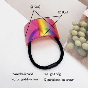Rainbow gradient U-shaped hair tie with laser finish and black elastic band
