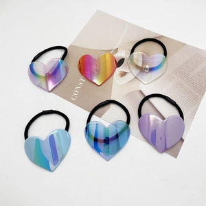 Élastique à Cheveux Cœur à la Mode Haute Élasticité Bande en Caoutchouc Holographique Acrylique Irisé Accessoire Cheveux Femme