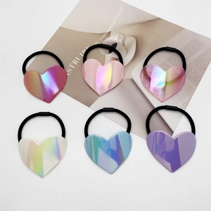 Lot de 6 chouchous holographiques en forme de cœur aux couleurs pastel avec élastiques