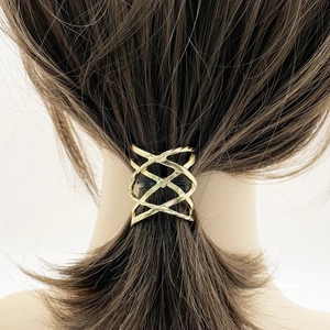 Golden geometric hollow hair cuff clip for elegant ponytail styling on women