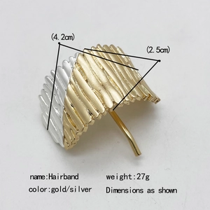 Two-tone gold and silver metal ponytail clip with pleated texture for women