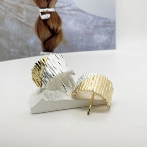 Vintage Alloy Pleated Vertical Texture Hair Clip Gold Silver Color Block Ponytail Clip Women Fashion Hair Accessory