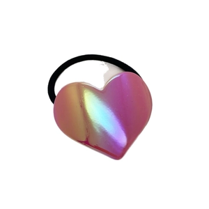 Élastique à cheveux cœur iridescent avec bande élastique et finition perle dégradée