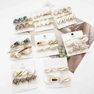 Korean style shell and starfish hair clip set with 8 pairs of sweet candy colored hairpins