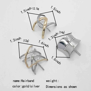 Three-piece minimalist gold and silver alloy ponytail clips with textured knot and rhinestones