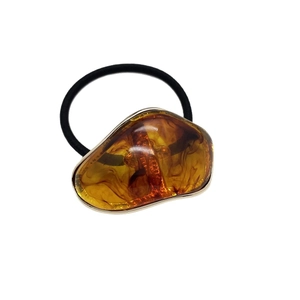 Élastique cheveux géométrique minimaliste avec breloque ambre en résine et bordure argentée