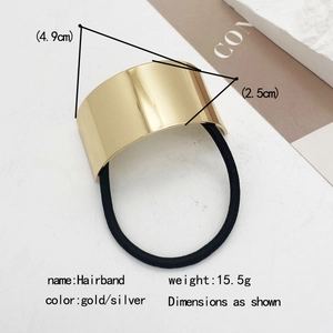 Minimalist U-shaped gold hair tie with polished metal finish and black elastic band