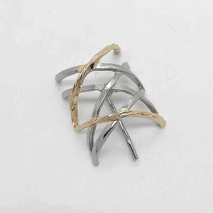 Minimalist bicolor intertwined hollow ponytail hair clip with silver and gold metal lines